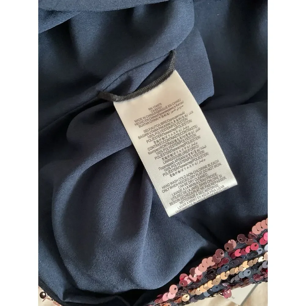 BCBGMAXAZRIA Sequin Stripe Wrap Mini Dress NWT Dark Navy Blue Cocktail size 6